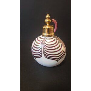 Vintage Iridescent White Atomizer: Purple Feather Design Vanity Decor